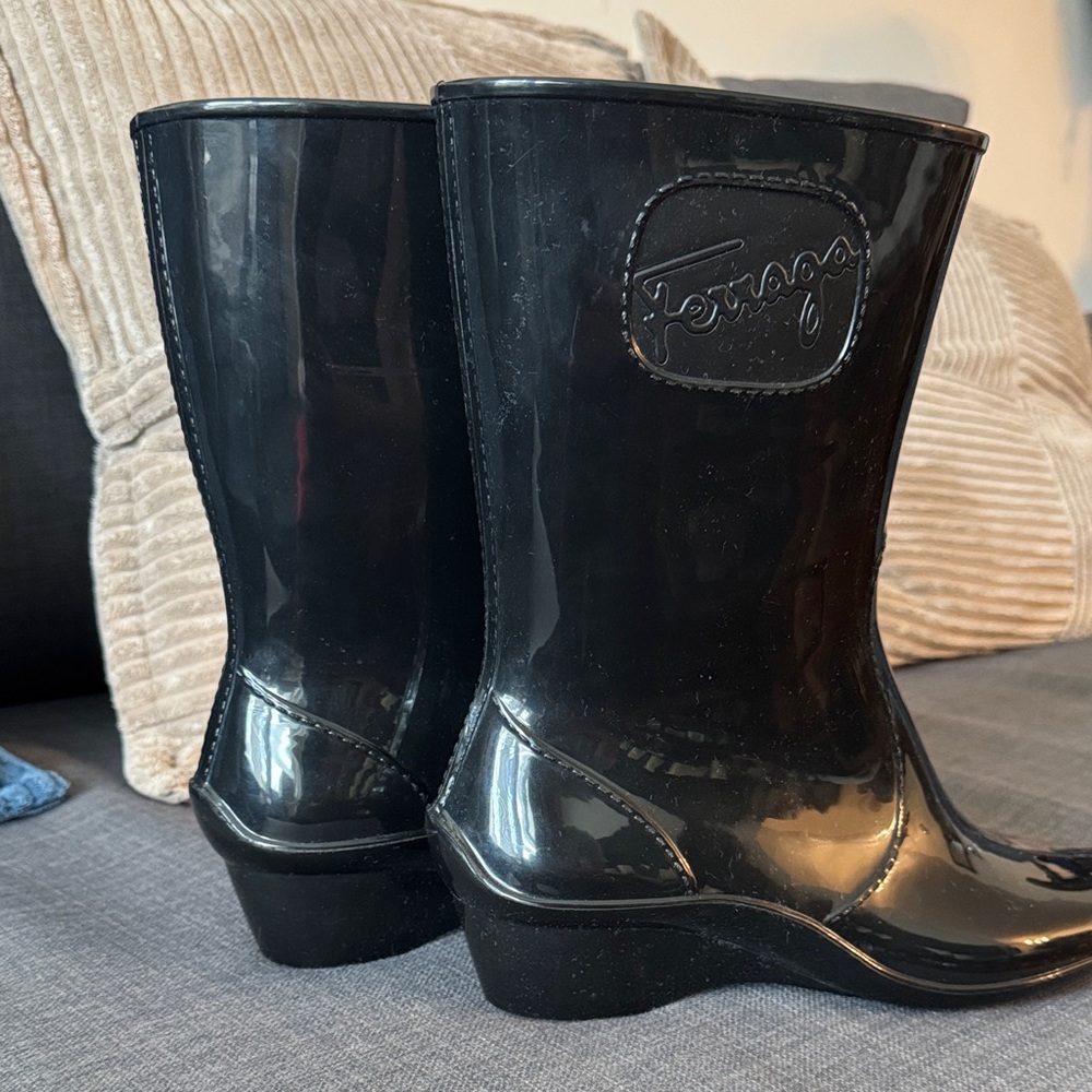 Salvatore Ferragamo Shiny Black Women's Rain Boots